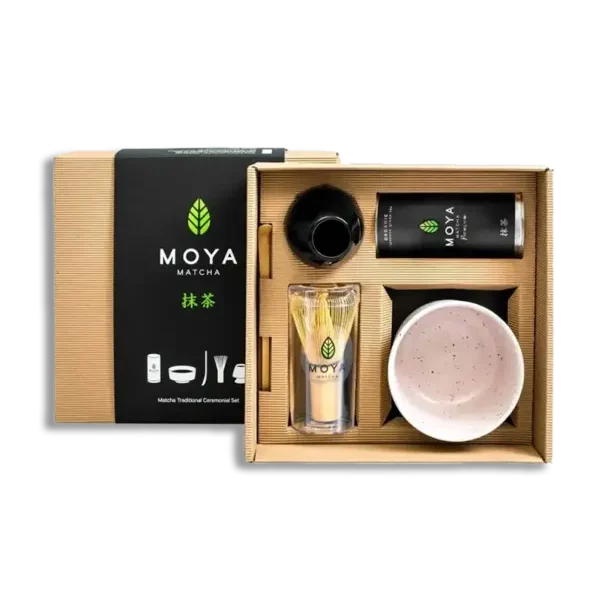 Moya Matcha Madaro seremonisett med matcha-skål, bambusvisp og økologisk te